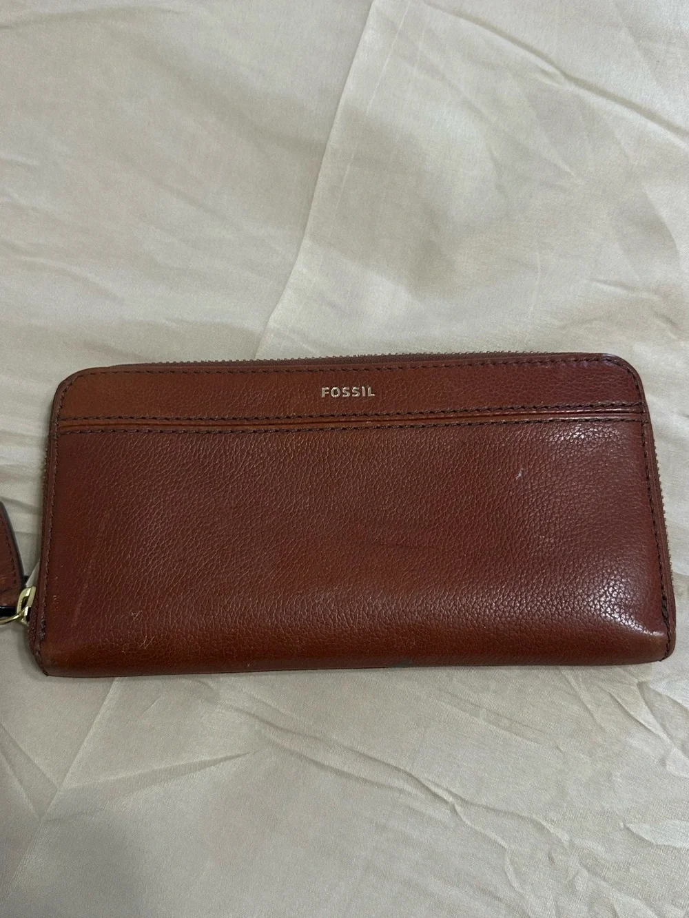Fossil Chestnut Leather Zip-Around Wallet